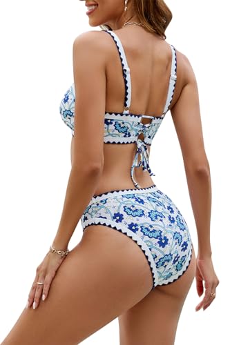 Women's SEAFORM High-Wasted Two-Piece Boho Floral Print Bikini Set Tummy Control Bathing Suit Sexy Vintage Swimsuit
| S