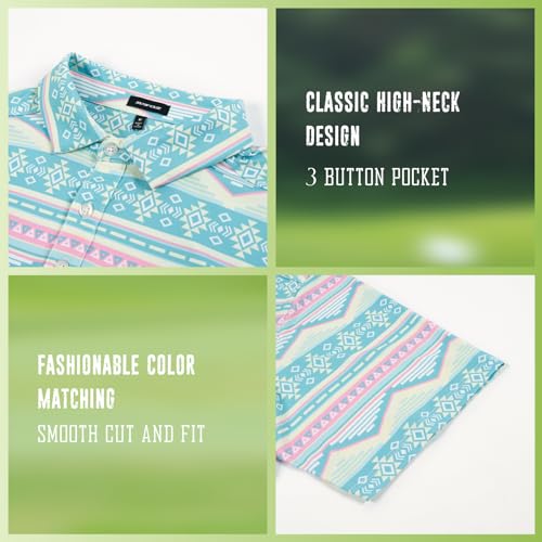 SURF CUZ Moisture Wicking Golf Shirt for Men Dry Fit Polo Short Sleeve Print Performance 4-Way Stretch