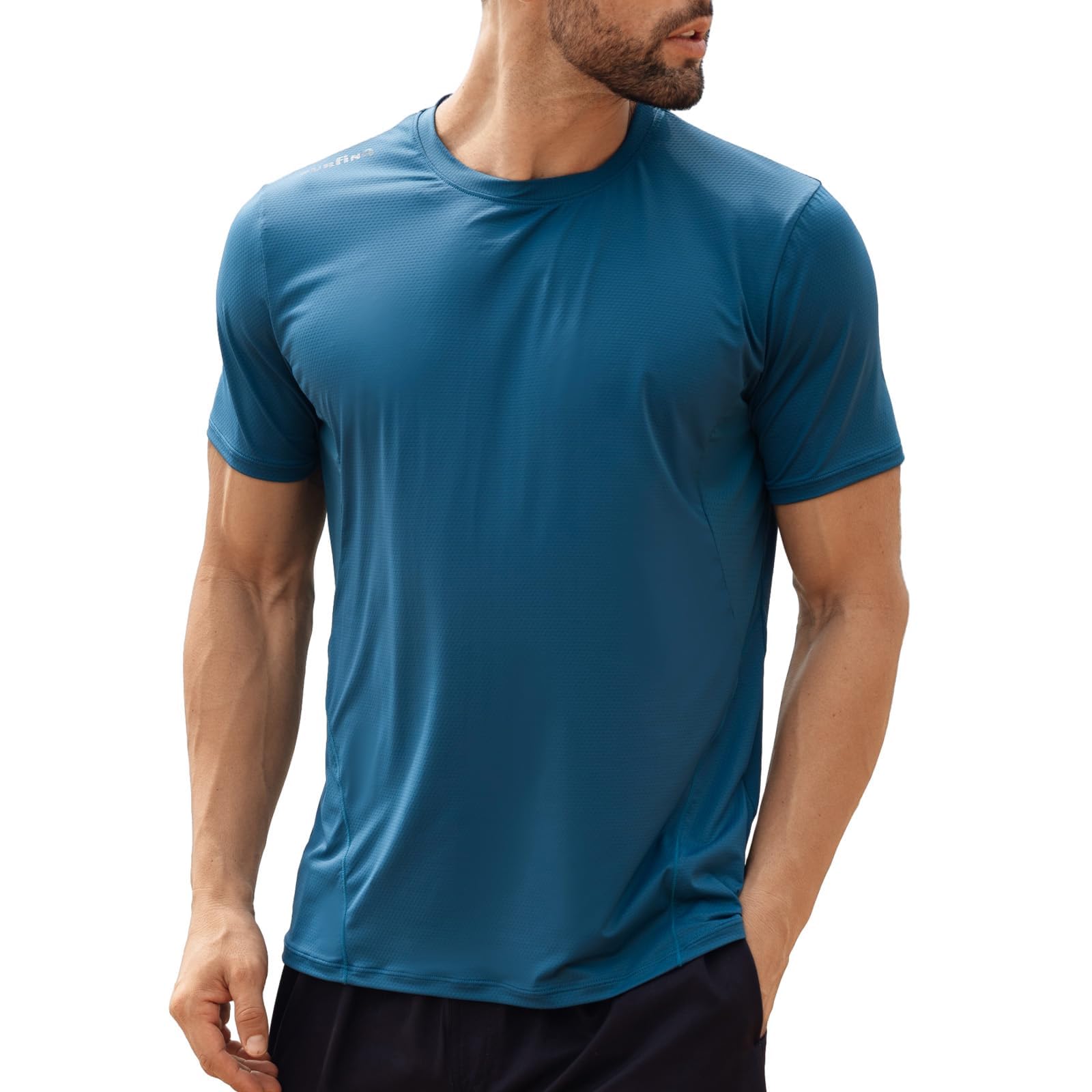 Men's UPF 50+ Rash Guard Swim Shirts Short Sleeve Fishing Quick Dry Beach Larger Size