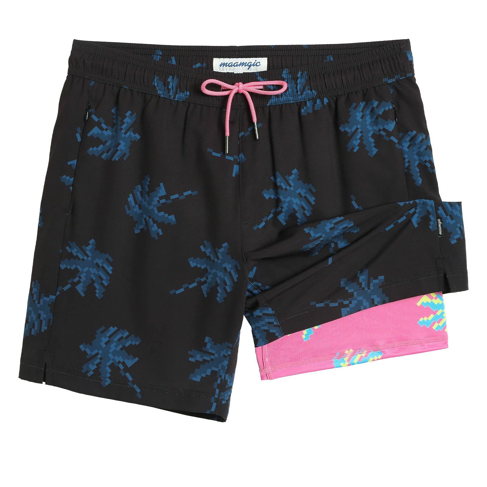 Magic 7 Inch Mens Swim Trunks with Compression Liner for Beach Vacation
| Magic Mens Board Shorts with Zippered Pocket